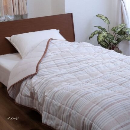 「ボーダー柄 しじら織りキルトケット ベージュ」